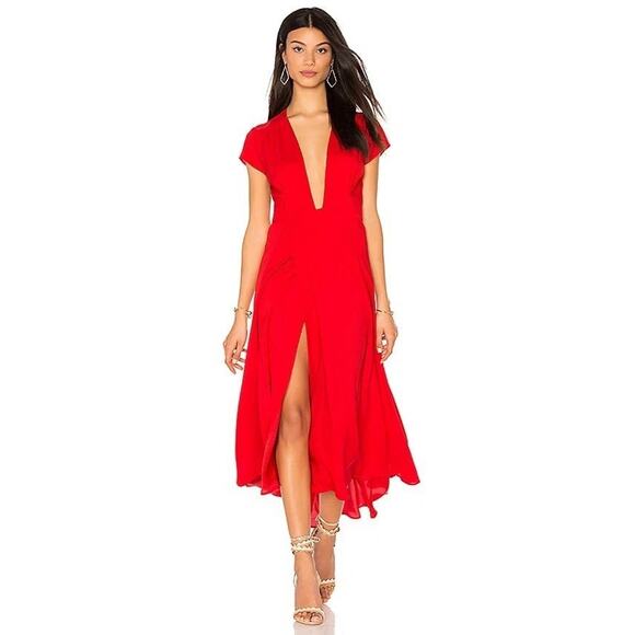 Two Arrows revolve Felix Midi Wrap Dress Red Large - Picture 1 of 8